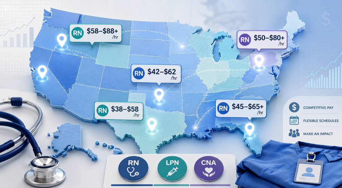 Per Diem Nurse Pay by State: RN, LPN & CNA Hourly Rates for 2026